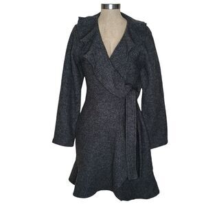 Fenn Wright Manson Womens Sweater Cardigan L Gray Wool Wrap Ruffled Lagenlook